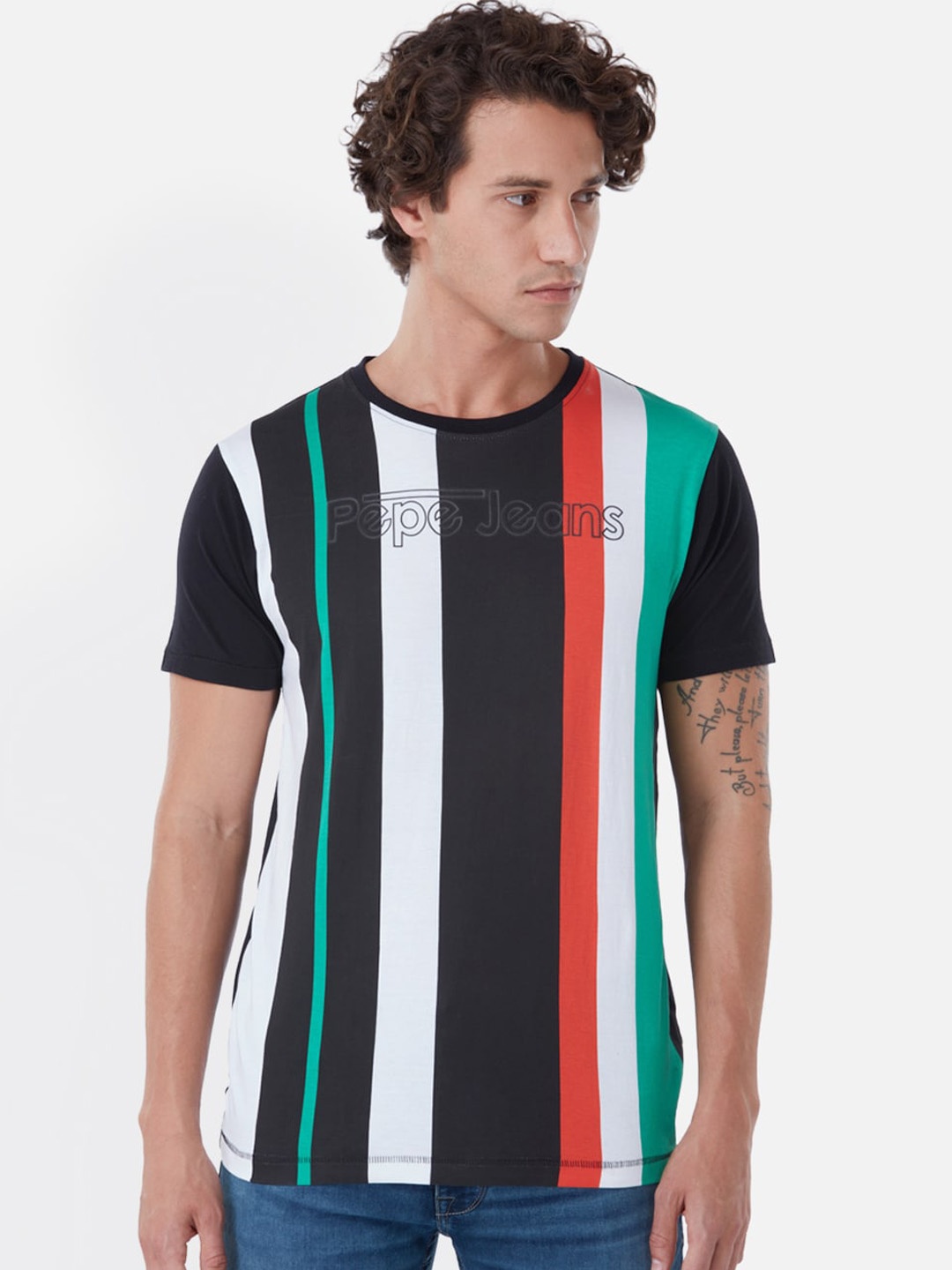 

Pepe Jeans Men Black Printed Round Neck T-shirt