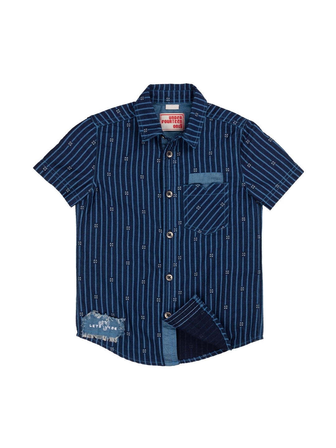 

UNDER FOURTEEN ONLY Boys Navy Blue Regular Fit Striped Casual Shirt