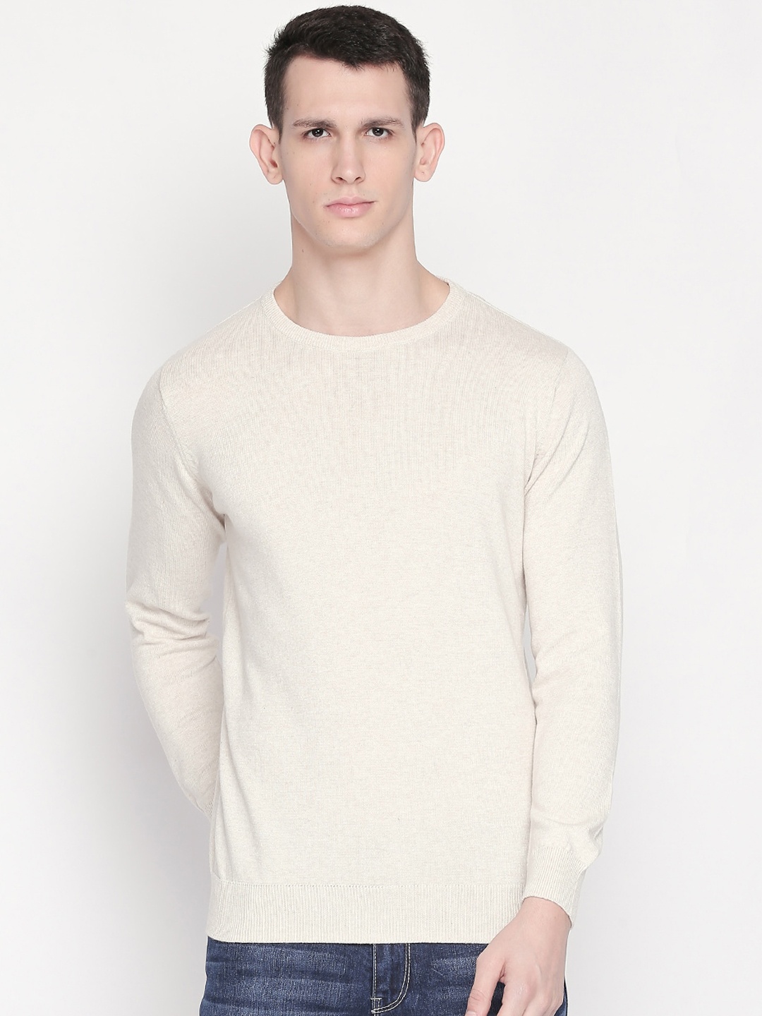 

Status Quo Men Off-White Solid Pullover Sweater