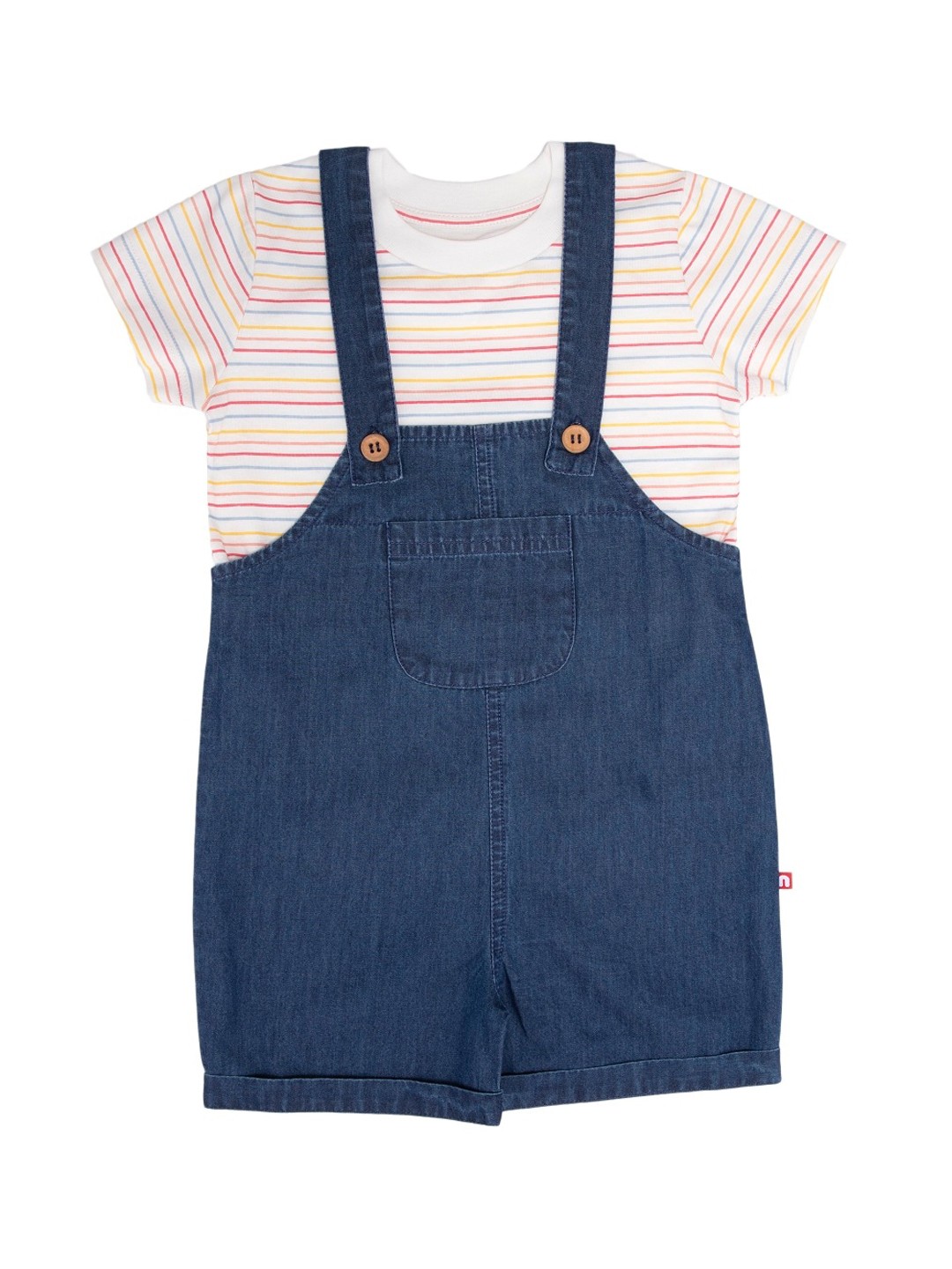 

Nino Bambino Boys White & Pink Striped Organic Cotton T-shirt with Dungaree Shorts