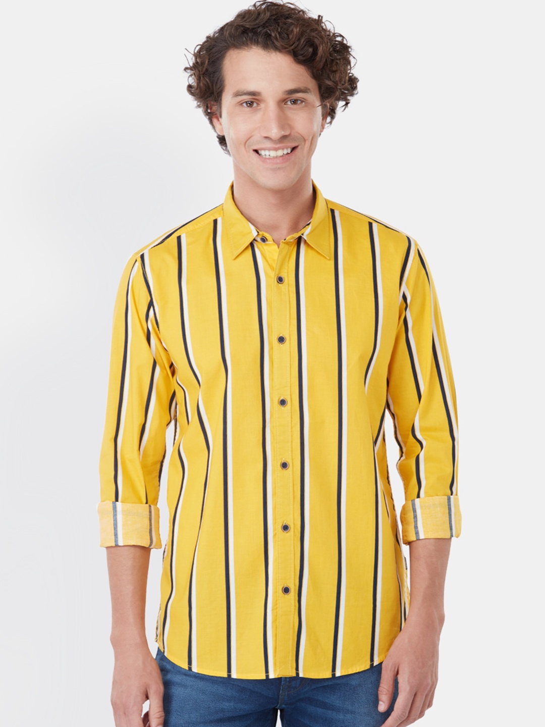 

Pepe Jeans Men Yellow Regular Fit Striped Casual Shirt