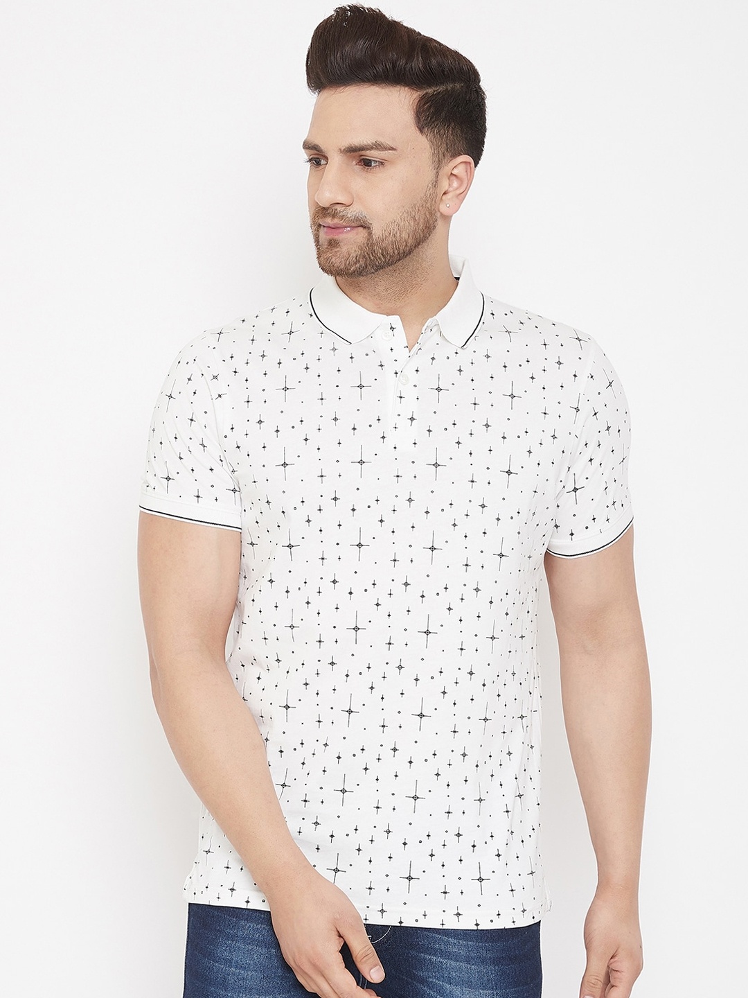

98 Degree North Men Off-White Printed Polo Collar T-shirt