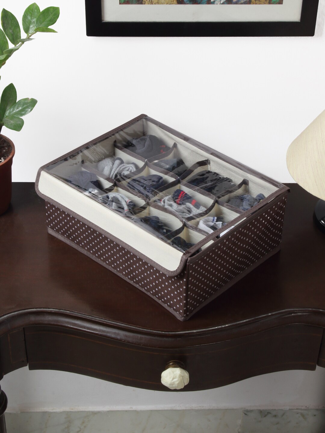 

HOSTA HOMES Brown & White Printed 12 Pocket Multipurpose Foldable Organizer
