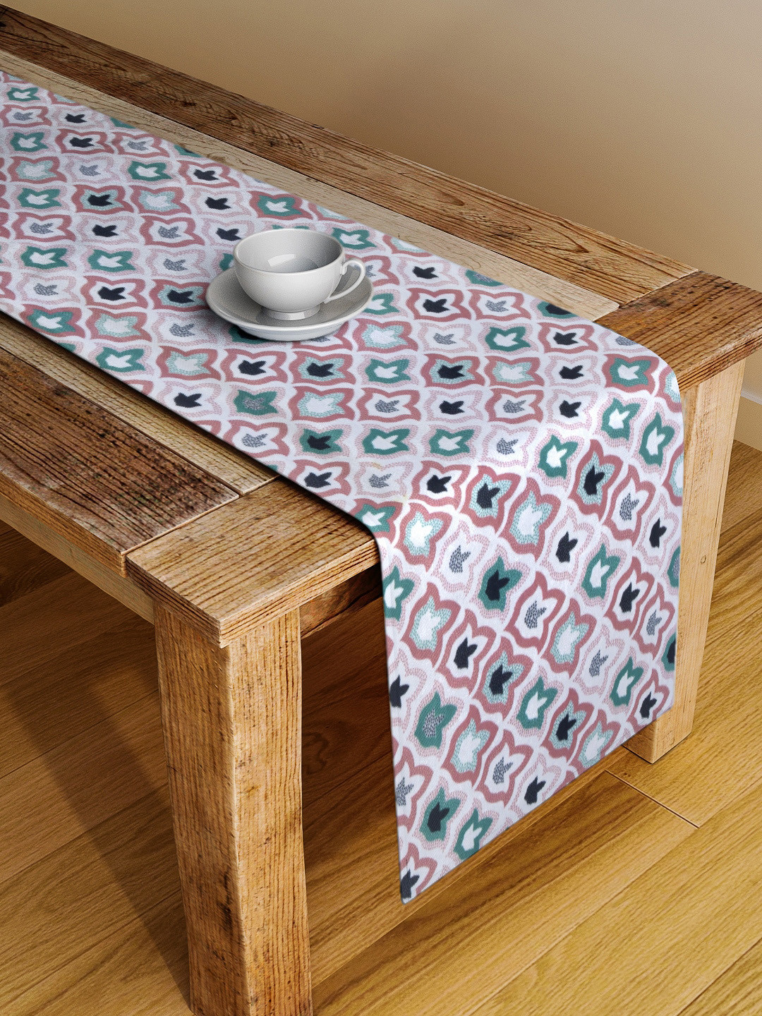 

Alina decor White & Taupe Geometric Printed Table Runner