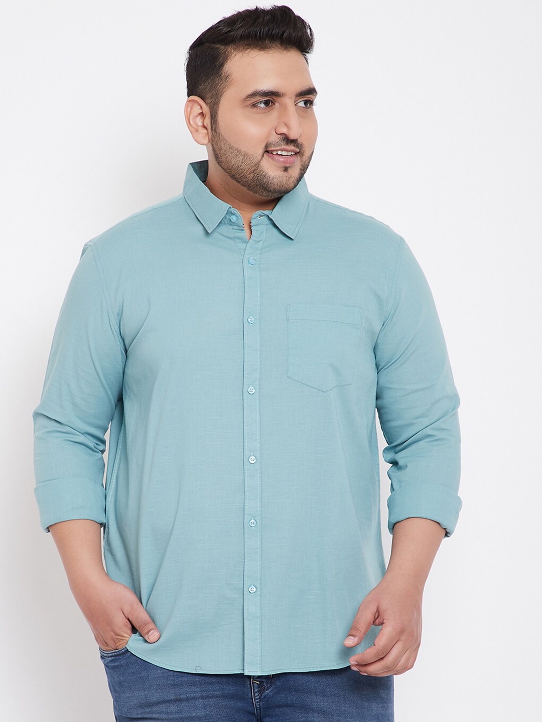 

Instafab Plus Men Blue Regular Fit Solid Plus Size Casual Shirt