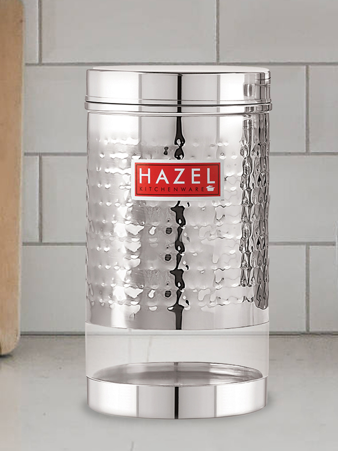 

HAZEL Set Of 3 Silver-Toned & Transparent Hammered Stainless Steel See-Through Containers