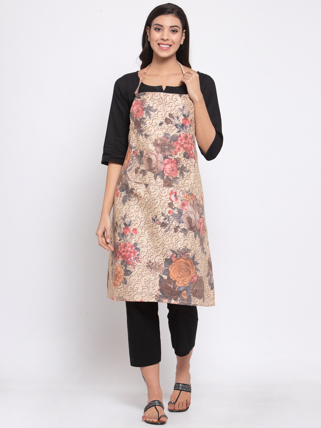 

KLOTTHE Unisex Beige & Peach-Coloured Printed 210TC Cotton Apron