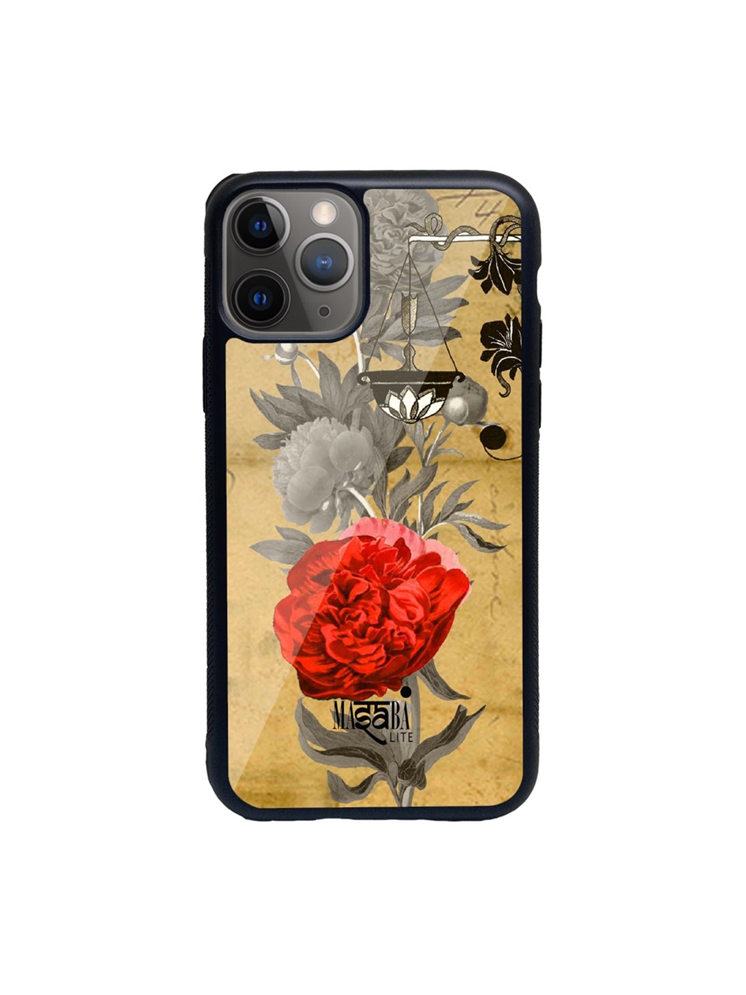 

macmerise Khaki & Red Masaba Floral Scale Glass iPhone 11 Pro Max Phone Case