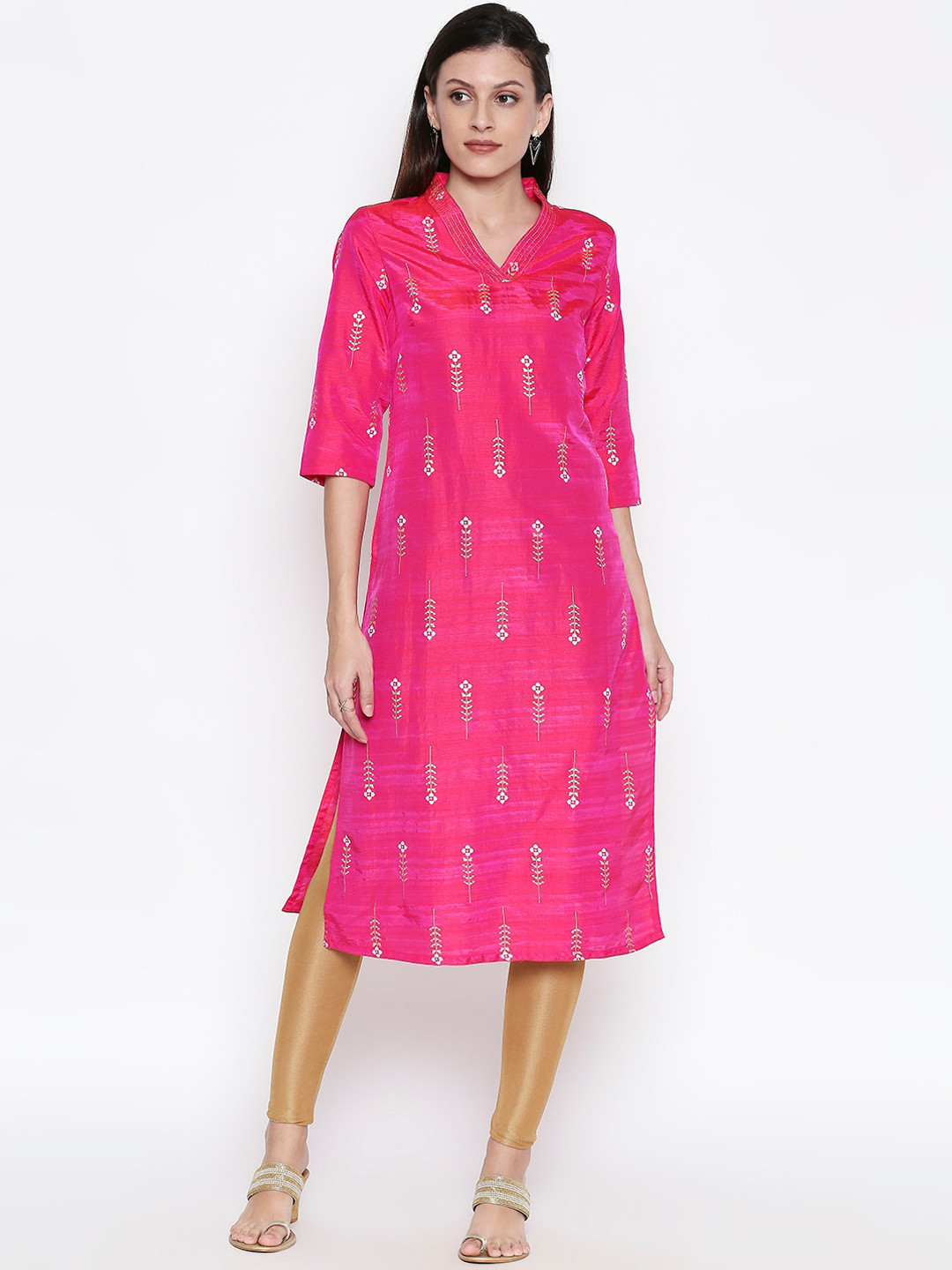 

RANGMANCH BY PANTALOONS Women Fuchsia Pink Floral Embellished Kurta