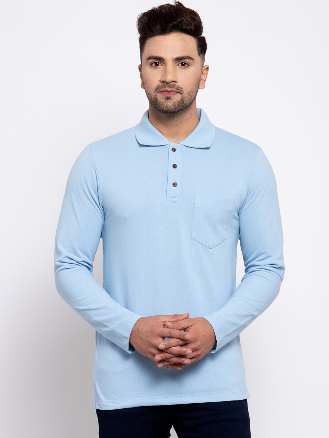 

Kalt Men Blue Solid Polo Collar T-shirt