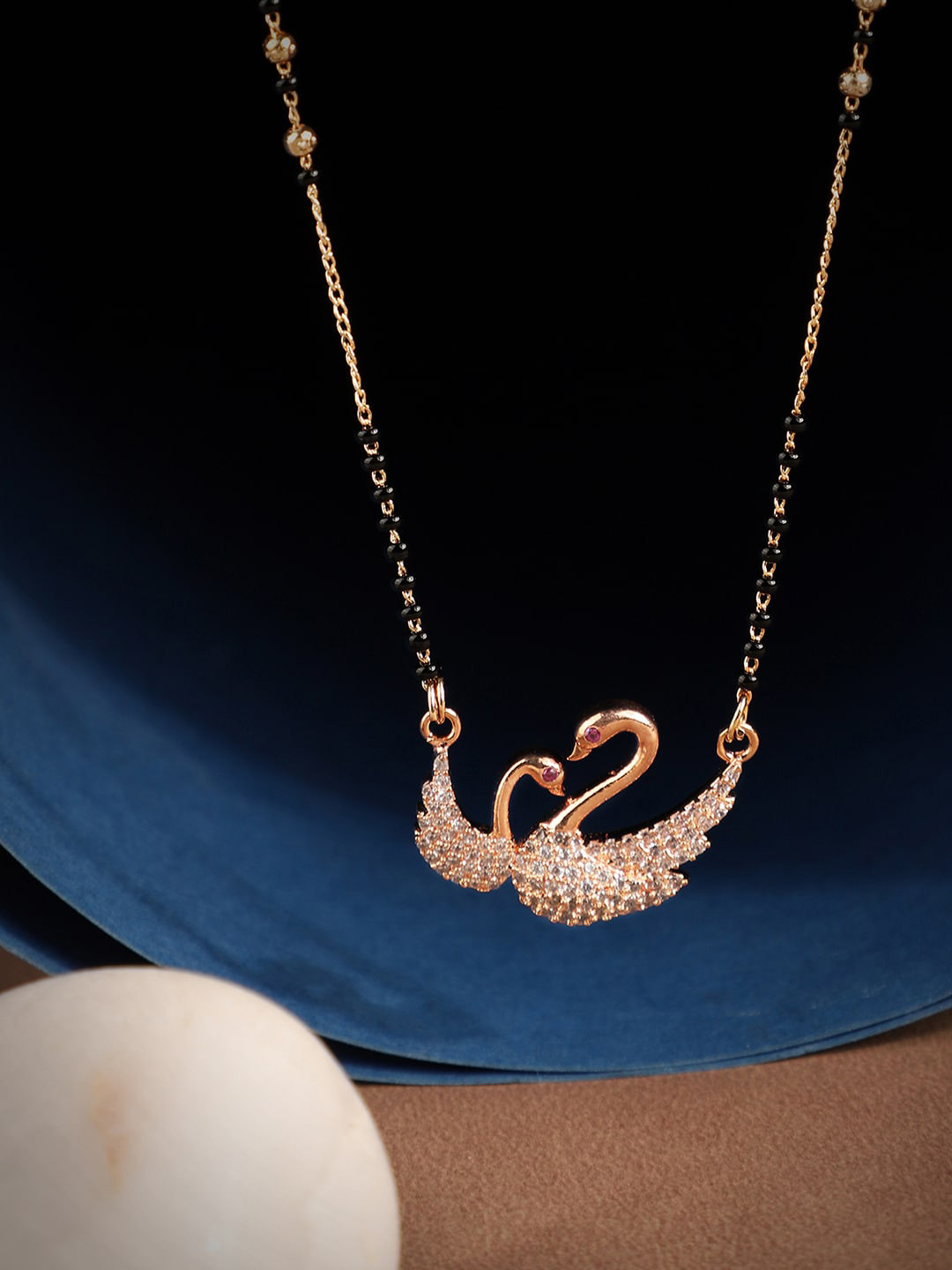 

Anikas Creation Gold-Plated Black & White Beaded Stone-Studded Mangalsutra