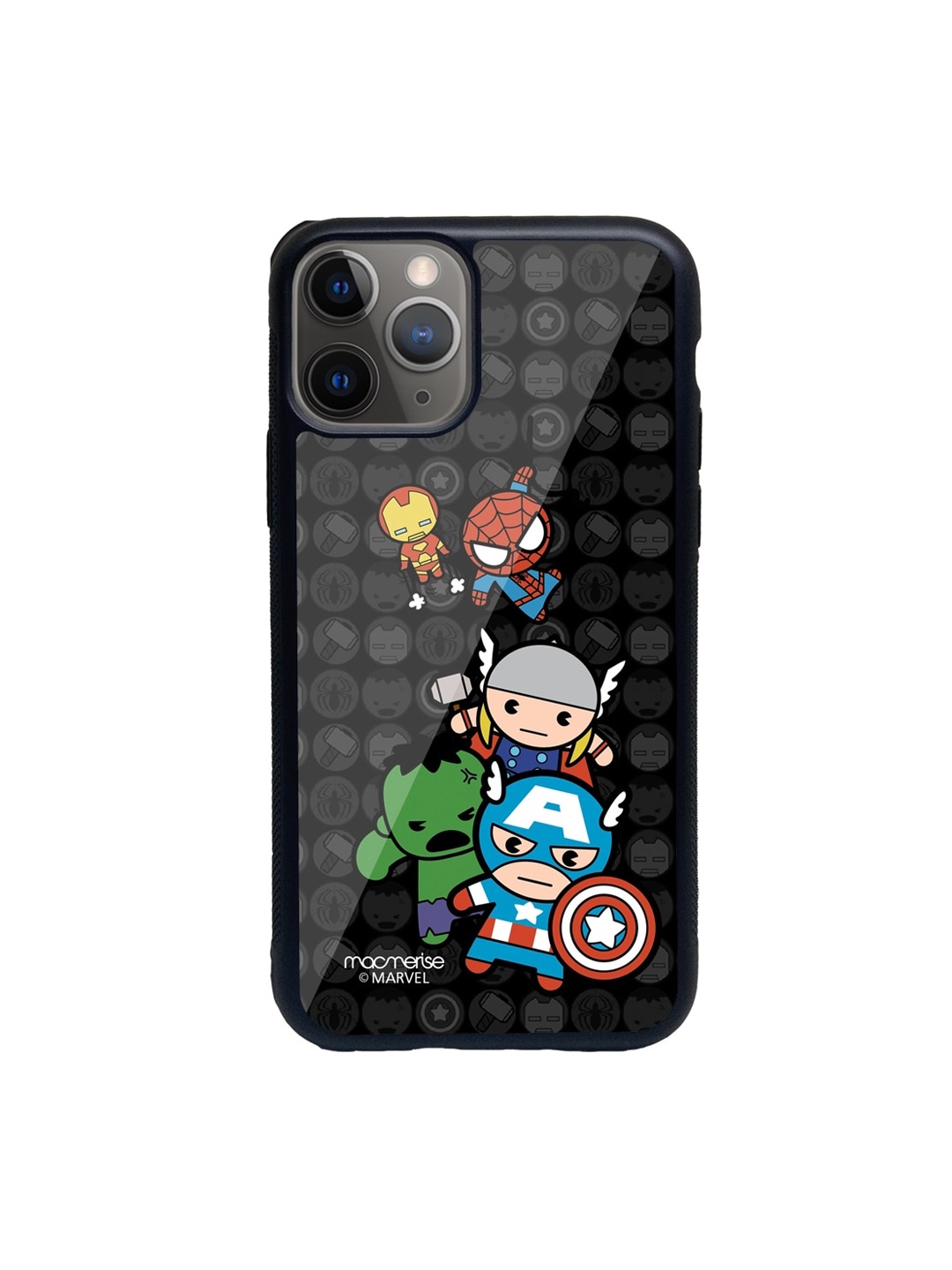 

macmerise Black & Grey Kawaii Art Marvel Comics Glass iPhone 11 Pro Max Phone Case