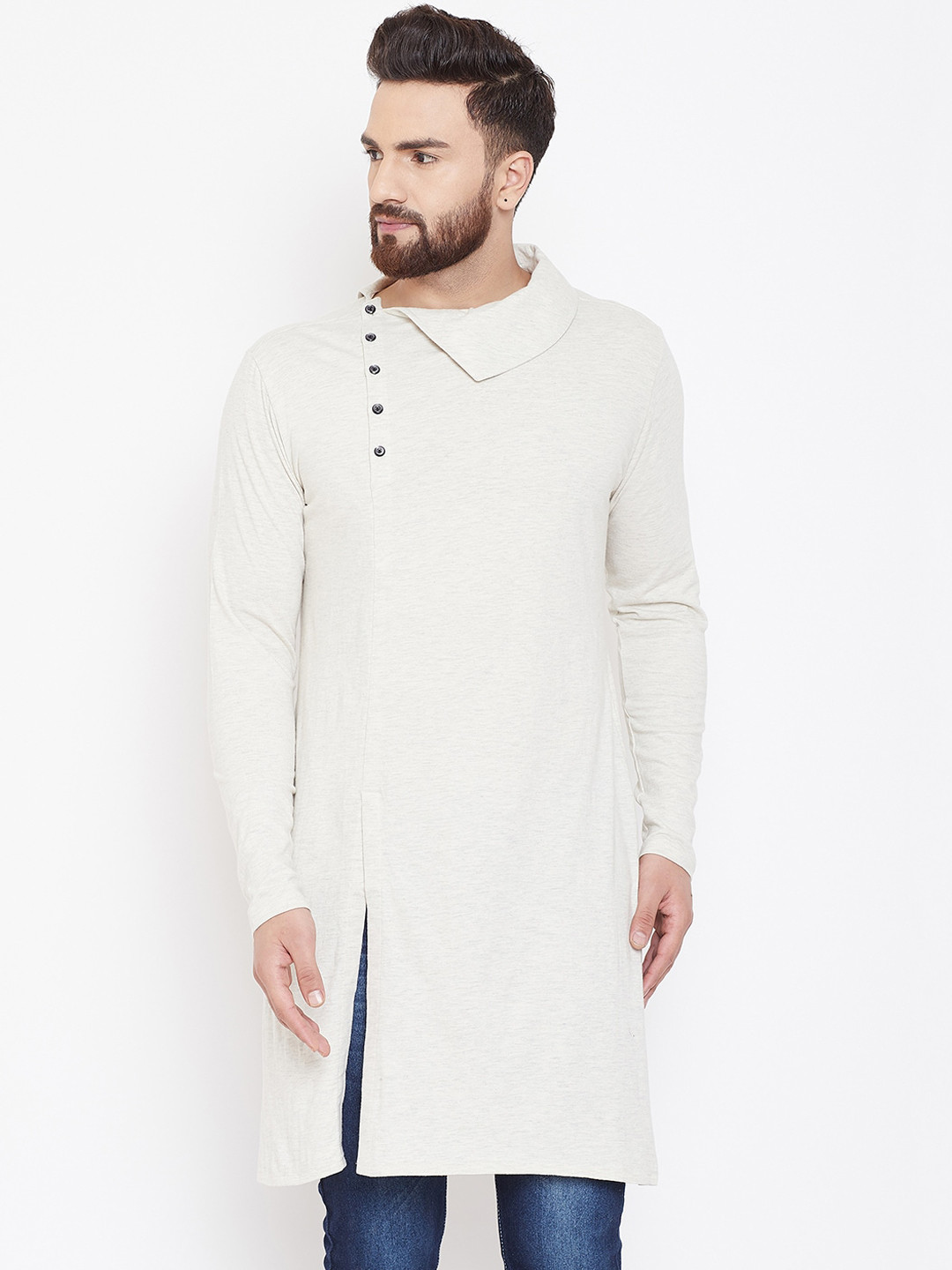 

CHILL WINSTON Men Off White Cowl Neck Kurta
