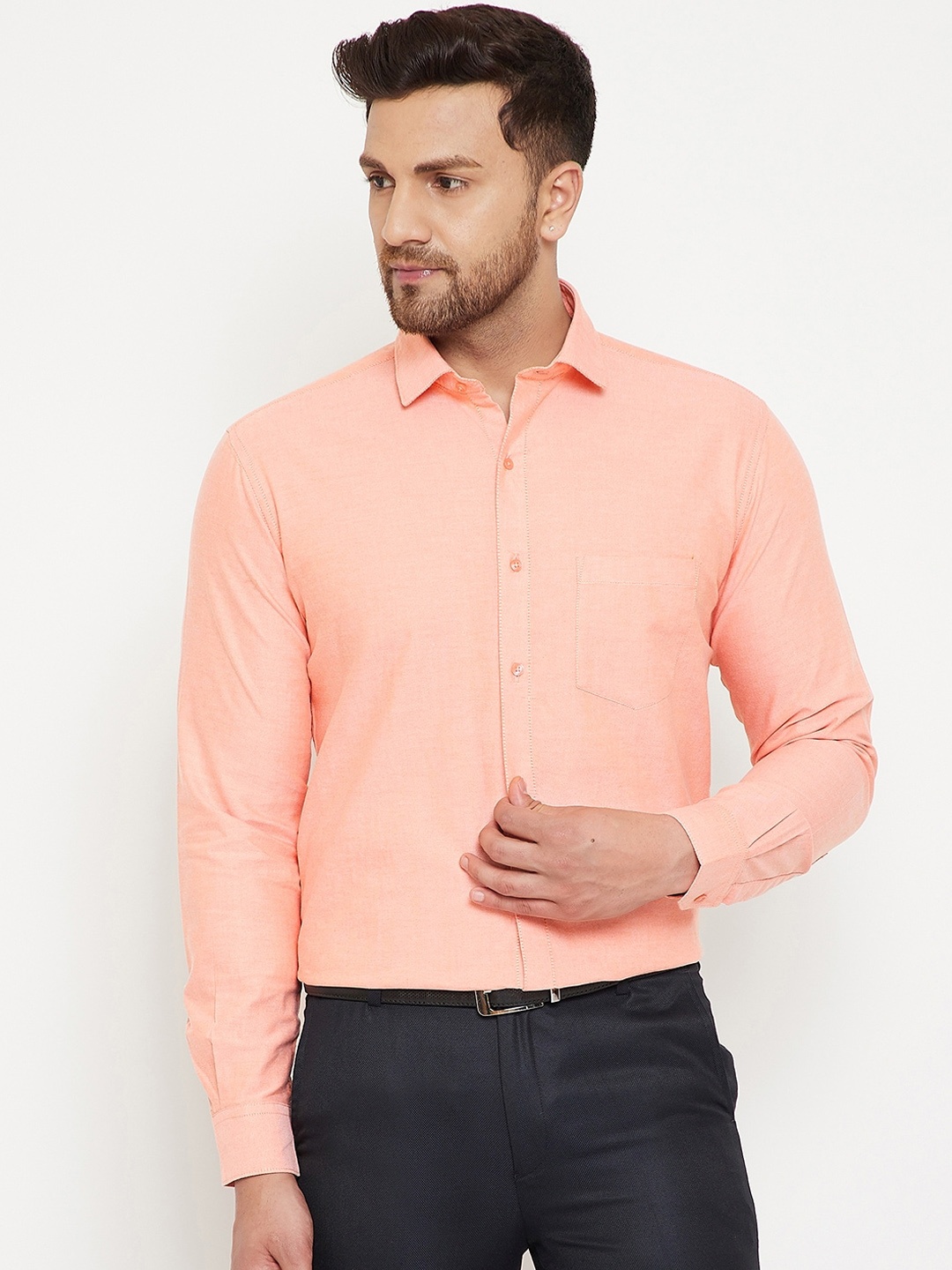 

Canary London Men Peach-Coloured Slim Fit Solid Casual Shirt