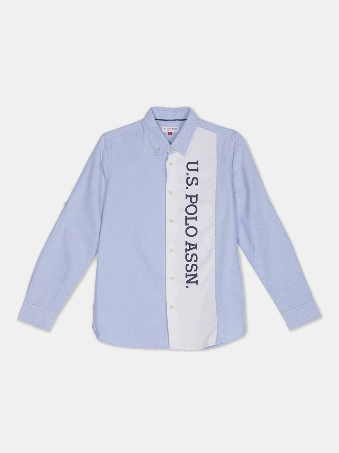 

U.S. Polo Assn. Kids Boys Blue & White Regular Fit Colourblocked Casual Shirt