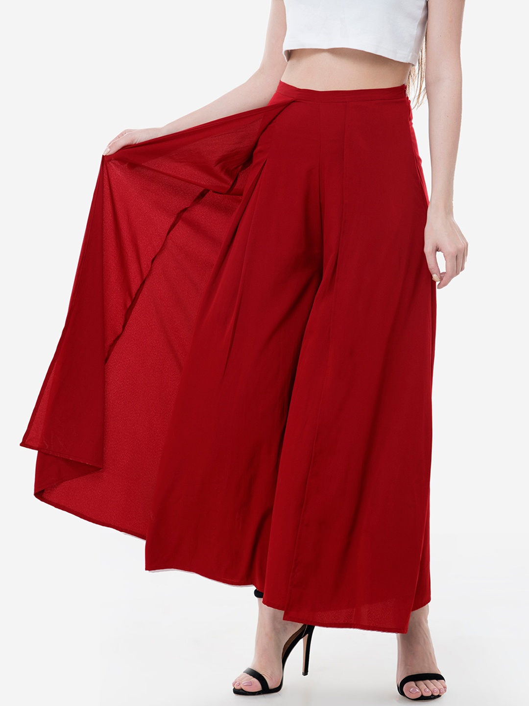

V&M Women Red Loose Fit Solid Skirt Palazzo