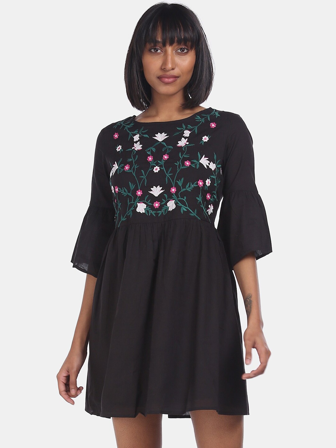 

Aeropostale Women Black Embroidered Fit and Flare Dress
