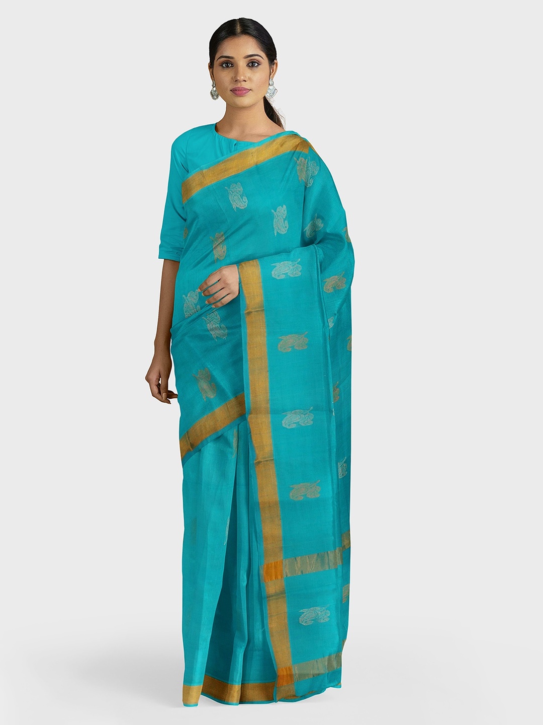 APCO Sea Green Pure Cotton Woven Design Venkatgiri Saree