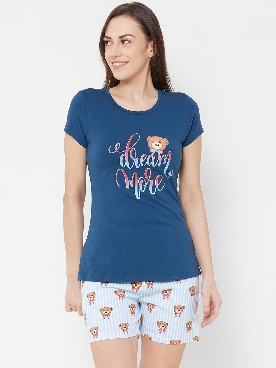 

Sweet Dreams Women Blue & White Printed Night suit