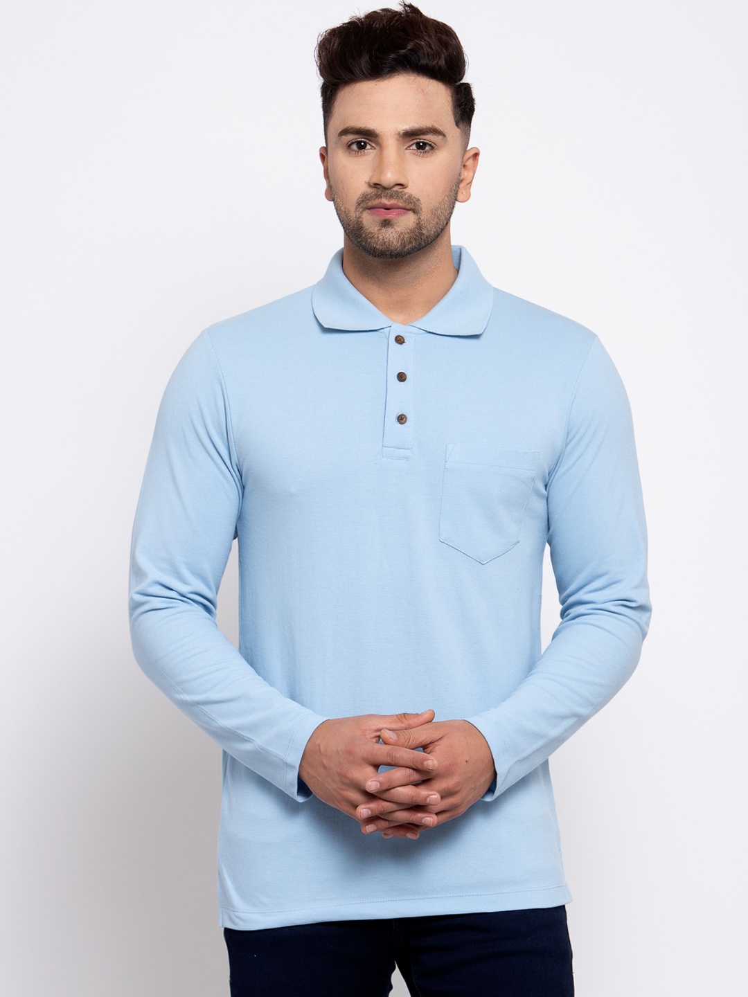 

Kalt Men Blue Solid Polo Collar T-shirt