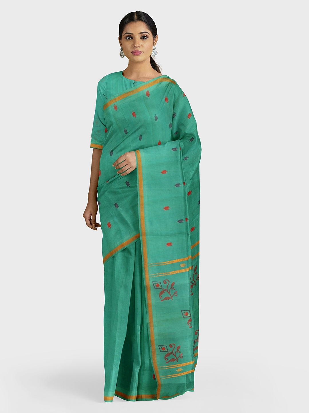 

APCO Green & Red Pure Cotton Woven Design Uppada Saree