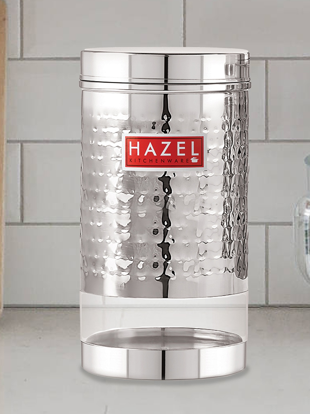 

HAZEL Set Of 5 Silver-Toned & Transparent Hammered Stainless Steel See-Through Containers 1200 ml