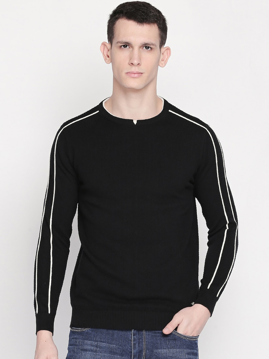 

Status Quo Men Black Solid Cotton Pullover Sweater