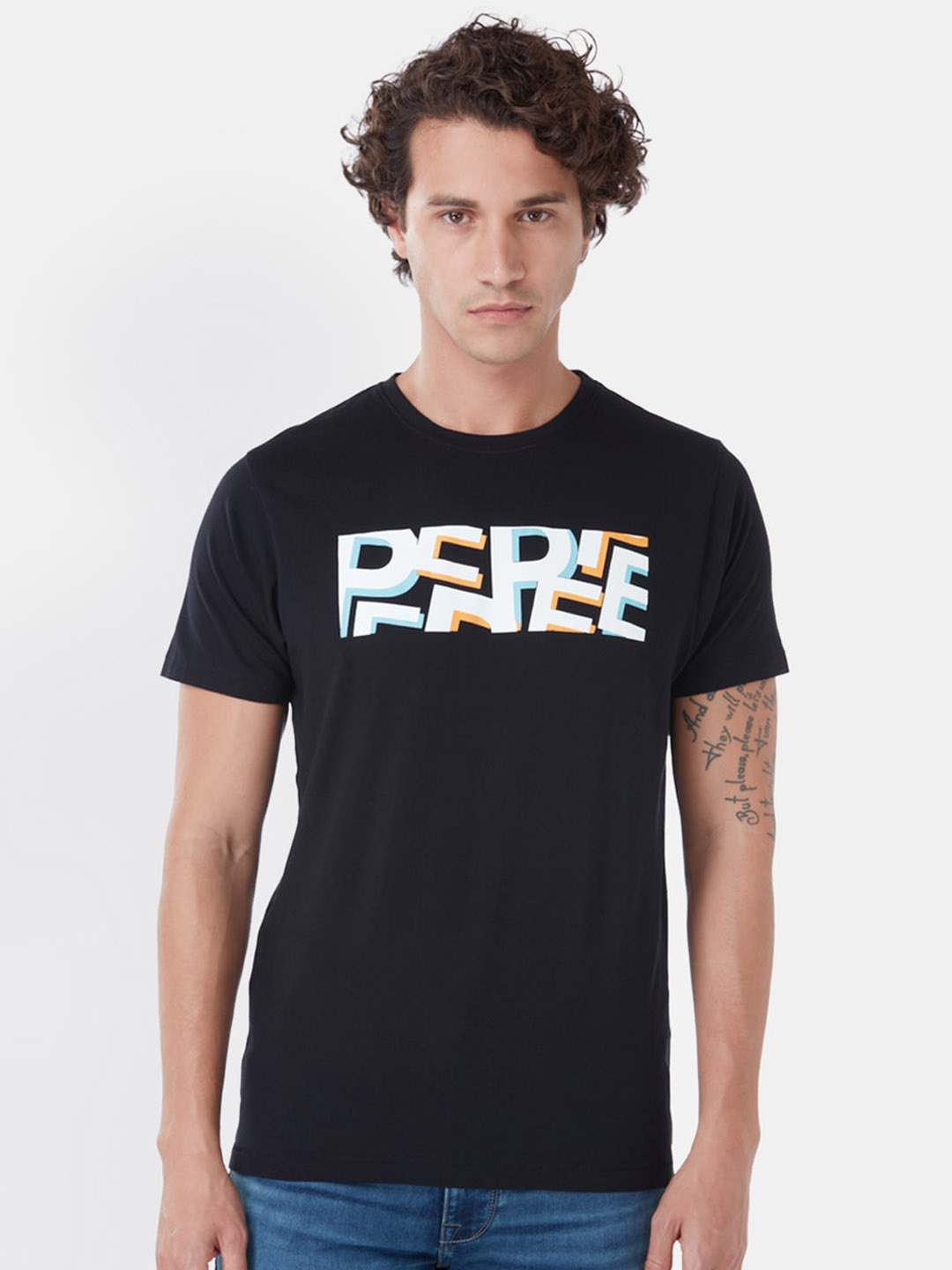 

Pepe Jeans Men Black Printed Slim Fit Round Neck T-shirt