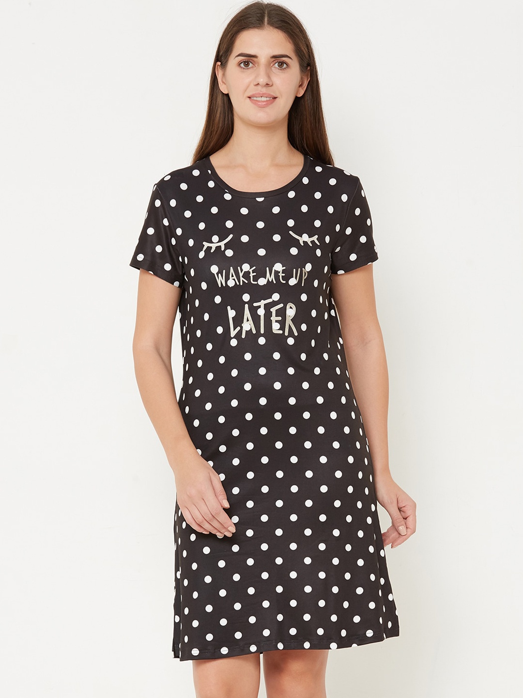 

Sweet Dreams Women Black & White Printed Cotton Nightdress