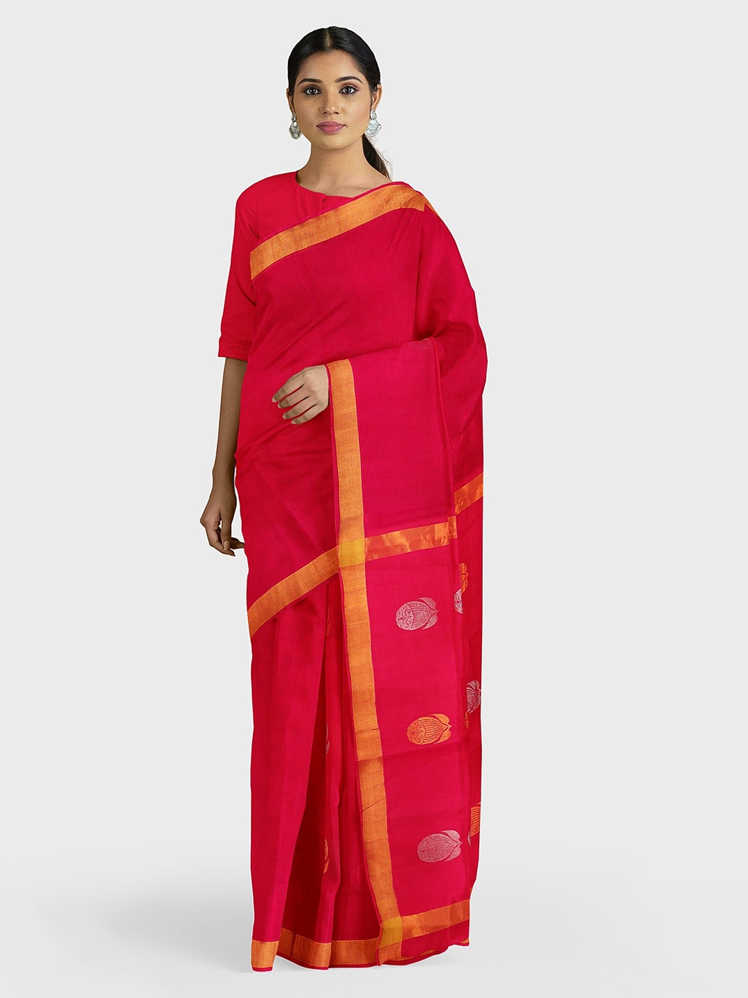 

APCO Pink & Gold-Toned Pure Cotton Solid Saree
