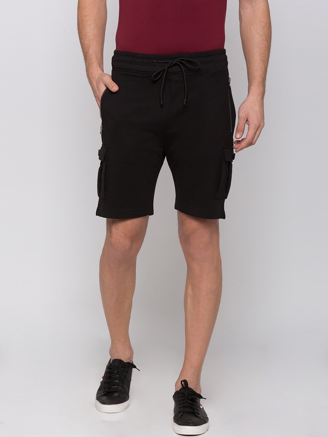 

Status Quo Men Black Solid Slim Fit Cargo Shorts
