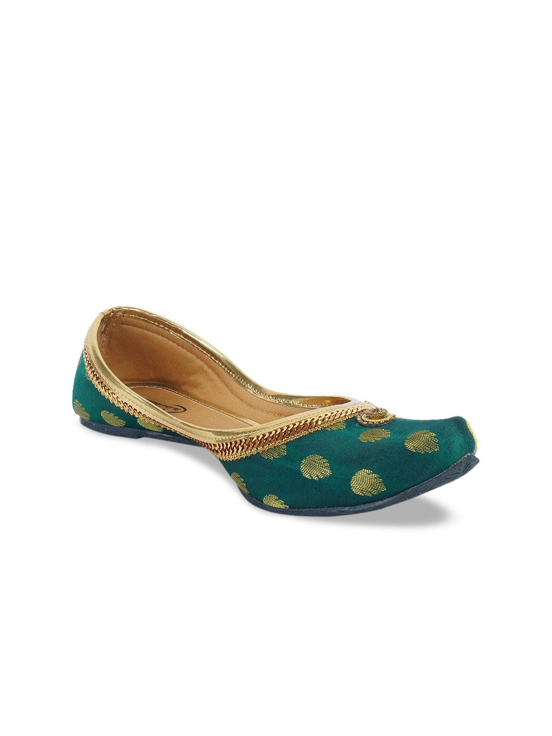 The Desi Dulhan Women Green Woven Design Ballerinas