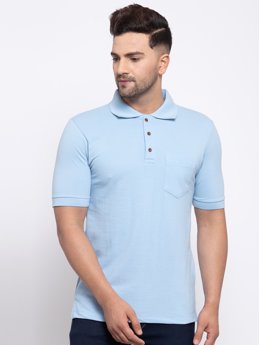 

Kalt Men Blue Solid Polo Collar T-shirt
