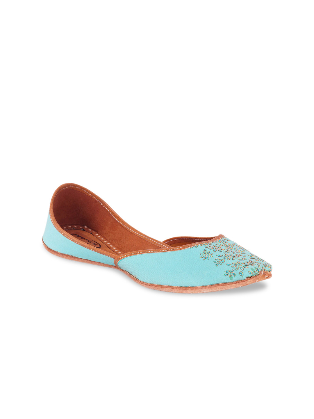 

The Desi Dulhan Women Blue Solid Leather Mojaris