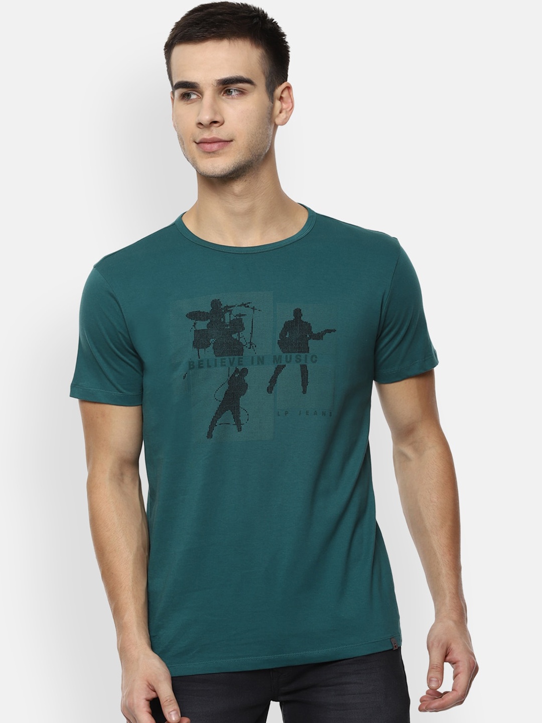 

Louis Philippe Jeans Men Green Printed Round Neck Cotton Pure Cotton T-shirt
