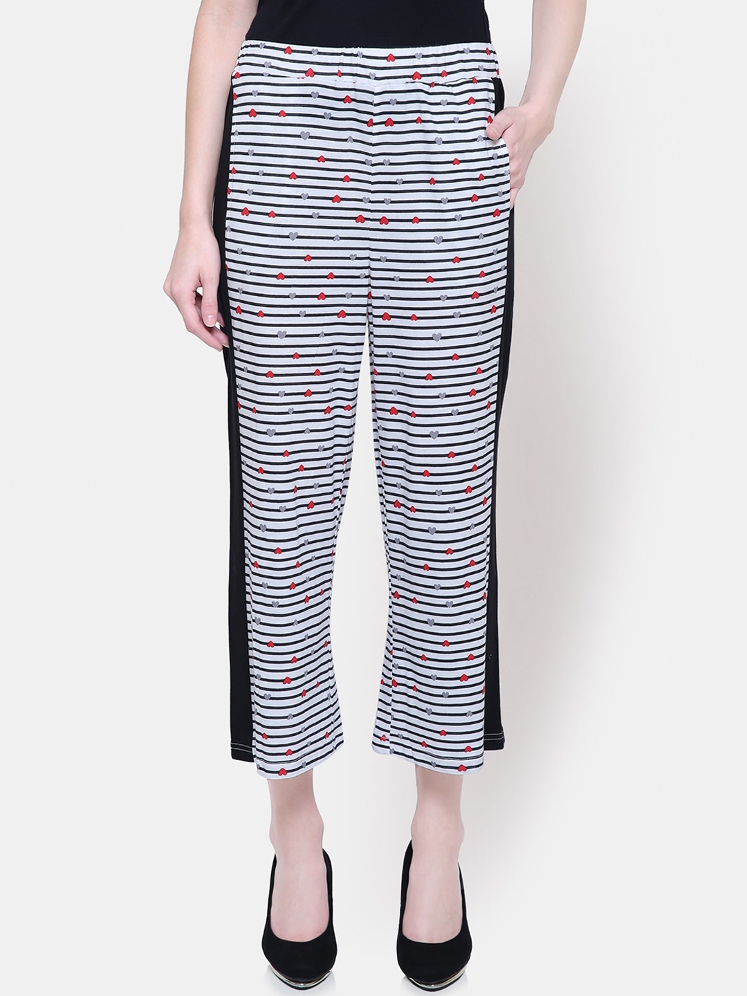 

Yaadleen Women Black & White Striped Straight Palazzos