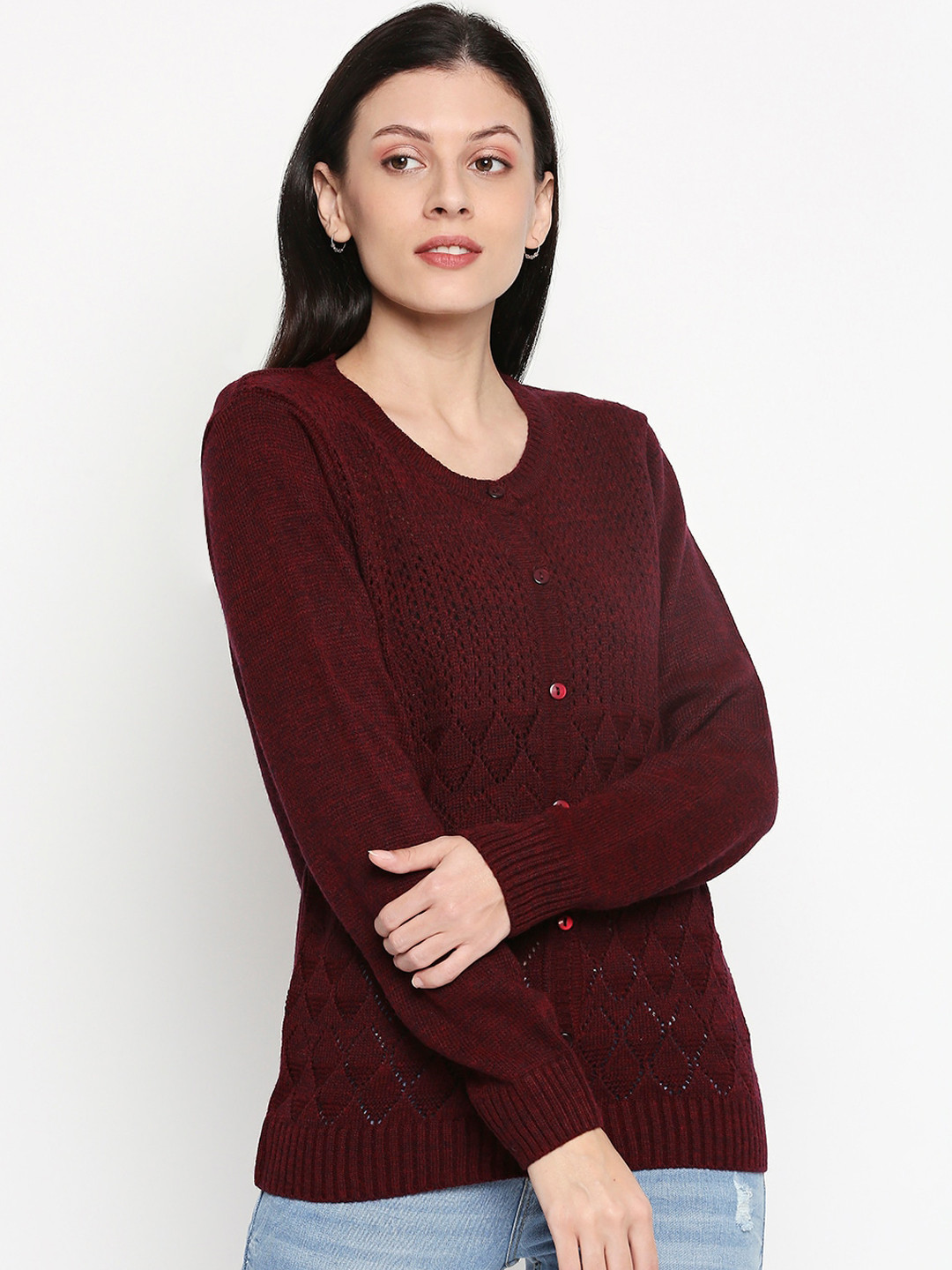 

RANGMANCH BY PANTALOONS Women Maroon Solid Pullover Sweater