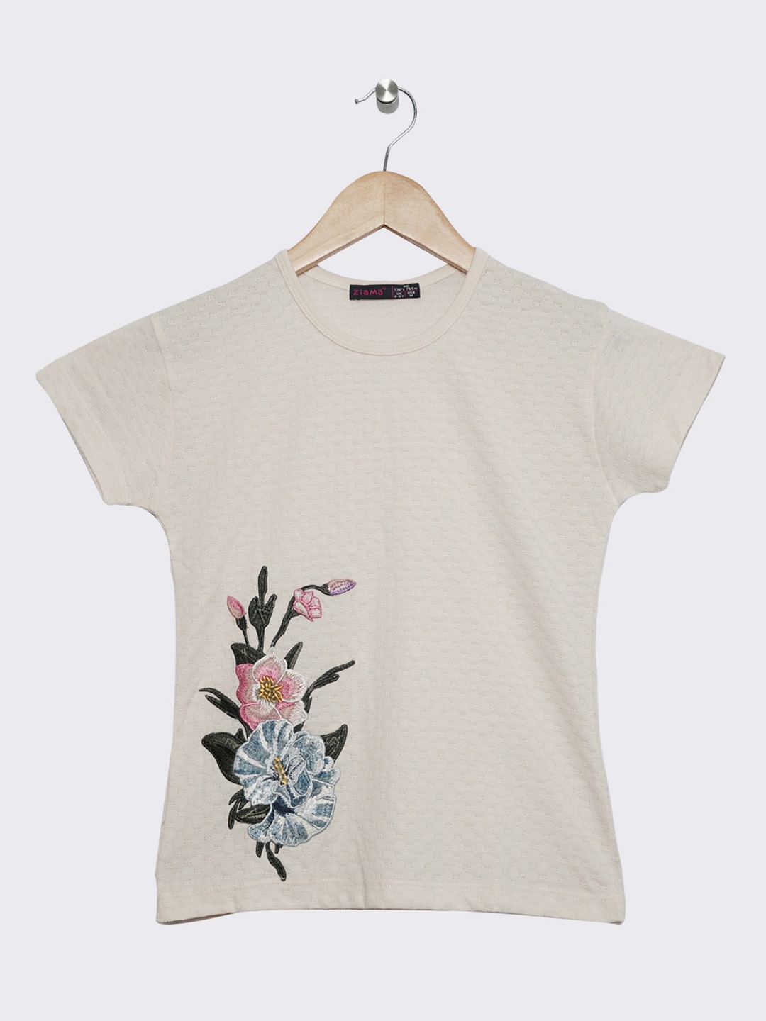 

Ziama Off White Floral Embroidered Regular Top