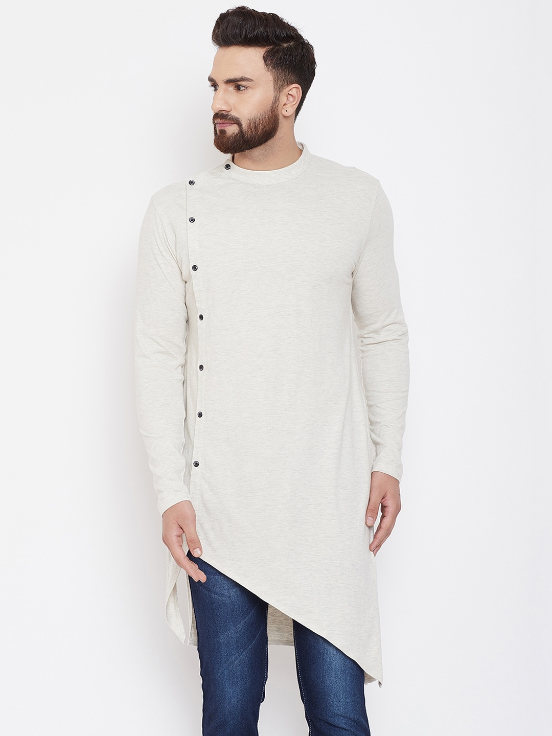 

CHILL WINSTON Men Off White Band Collar Angrakha Kurta