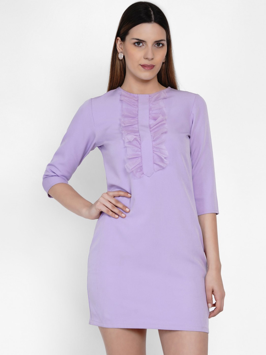 

Samshek Women Lavender Solid Ruffle Sheath Dress