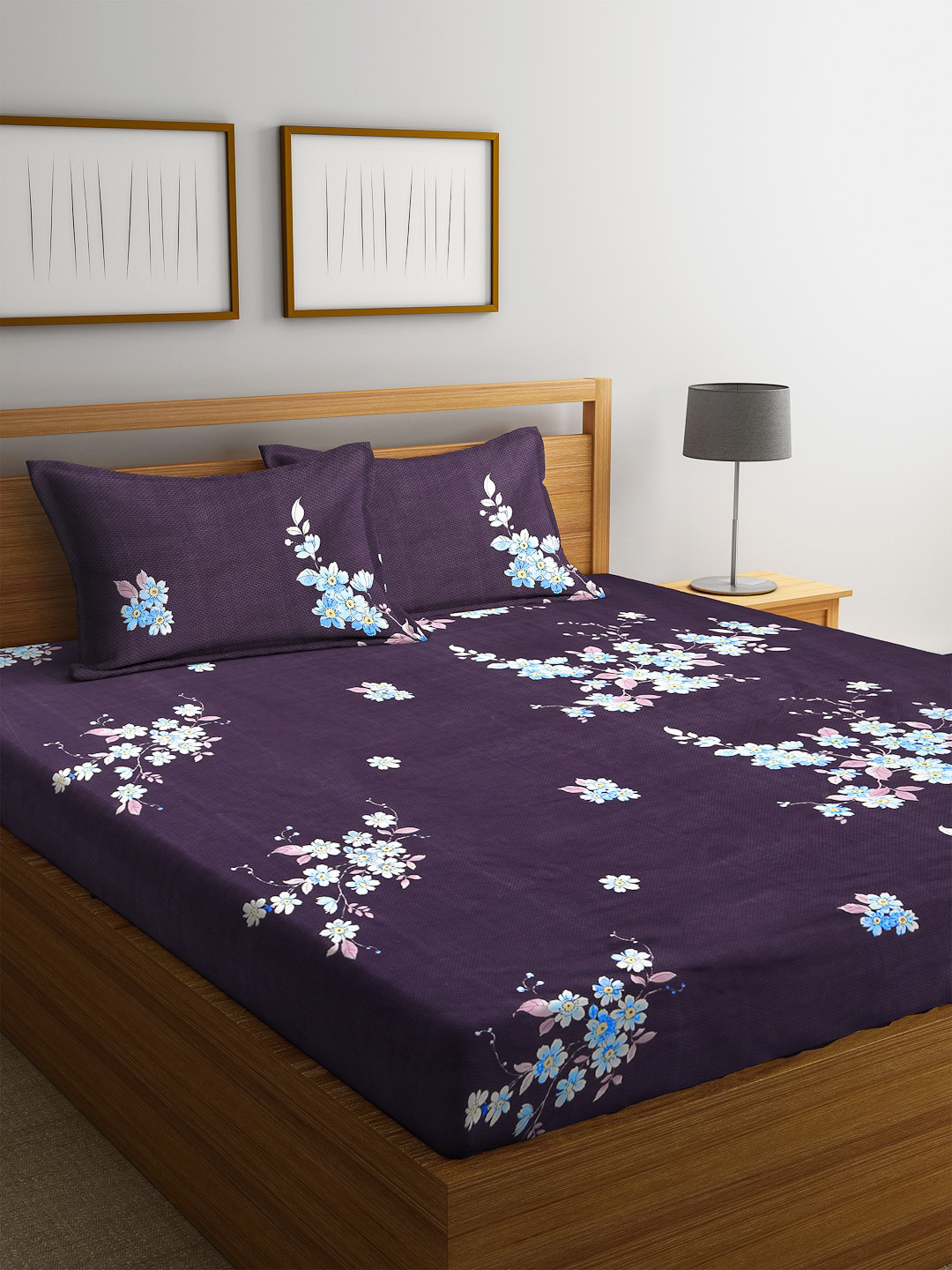 

Florida Purple & Blue Floral 144 TC Polycotton 1 Queen Bedsheet with 2 Pillow Covers