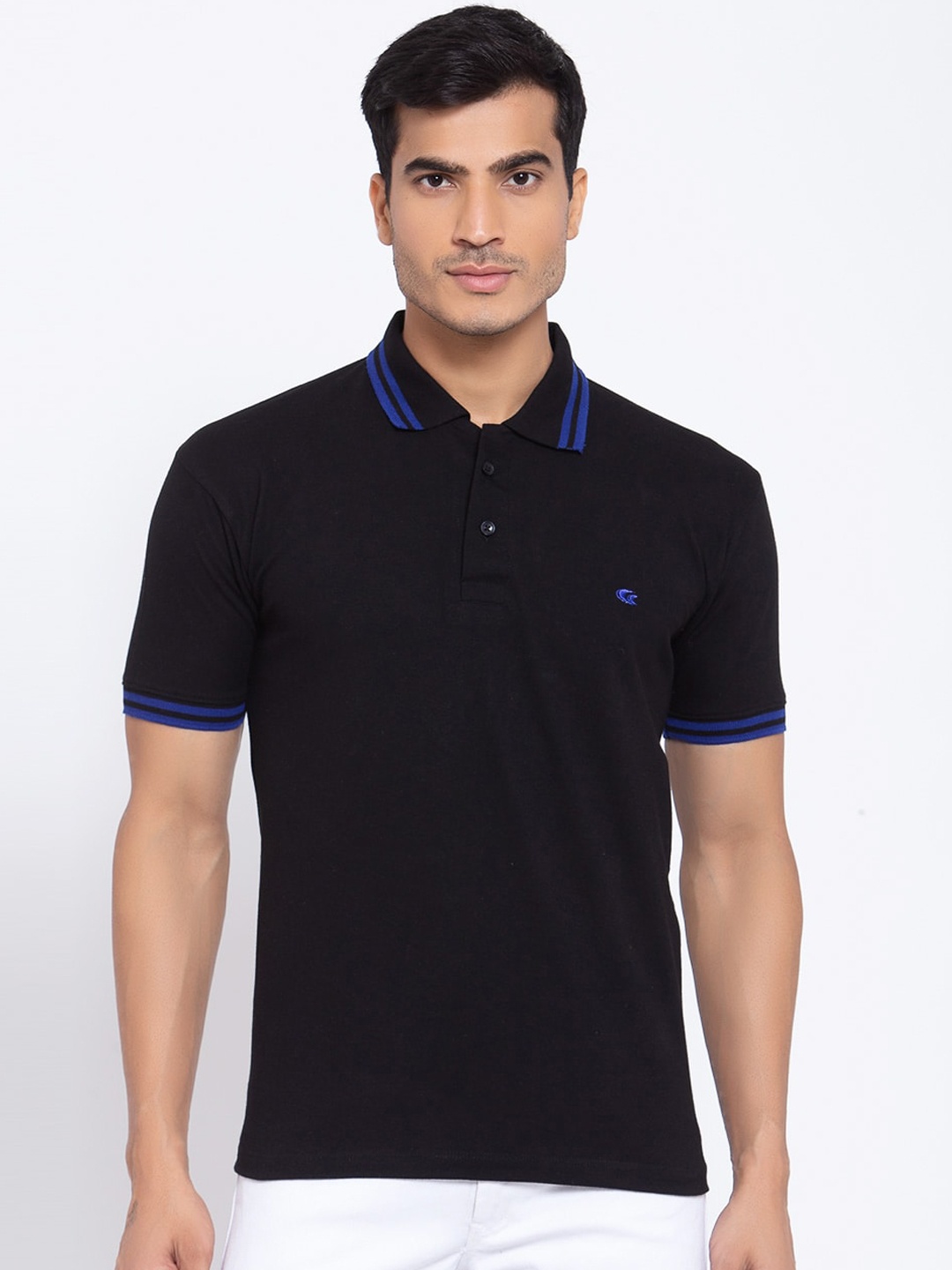

Allen Cooper Men Black Solid Polo Collar T-shirt