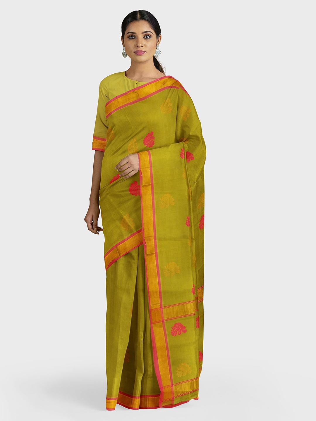 APCO Green Pure Cotton Woven Design Venkatgiri Saree
