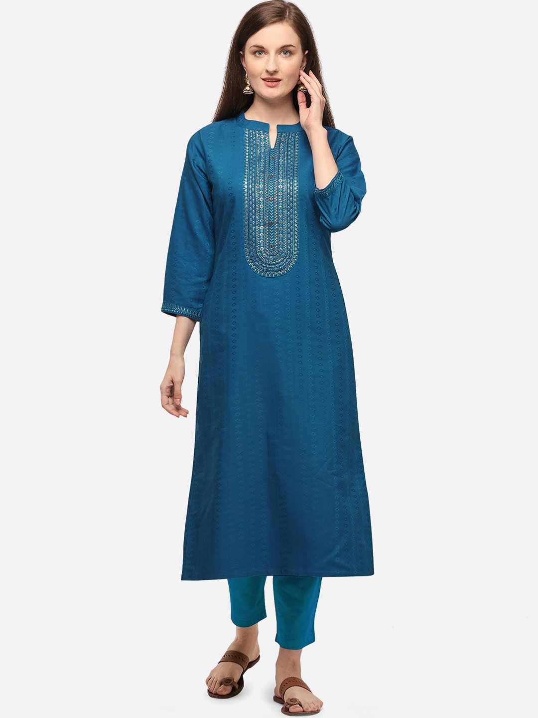 

SheWill Women Turquoise Blue Kurta