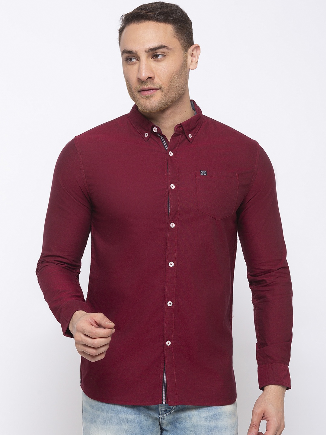 

Status Quo Men Red Slim Fit Solid Casual Shirt