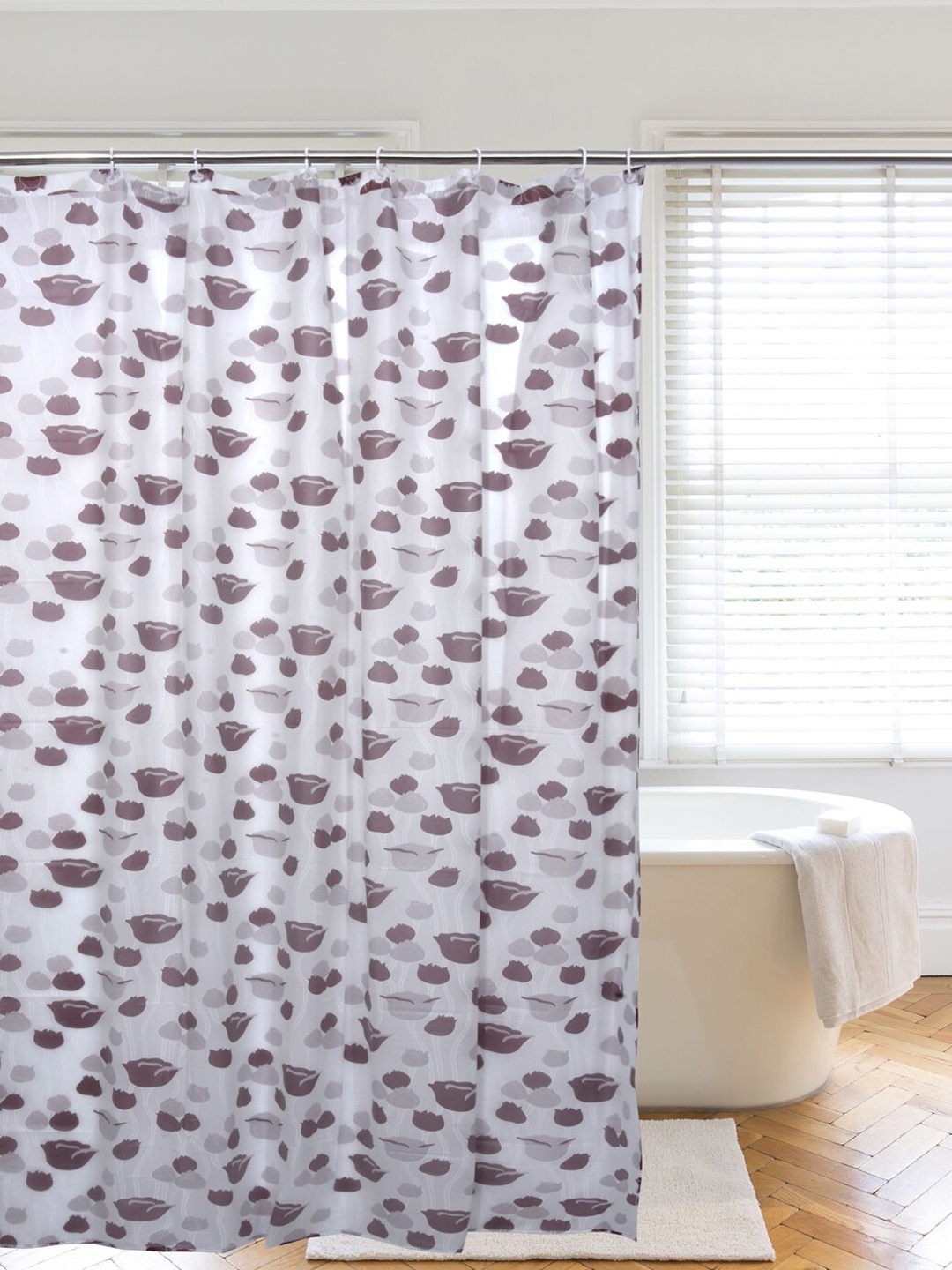 

Clasiko Brown & White Printed Plastic Shower Curtain With Hooks