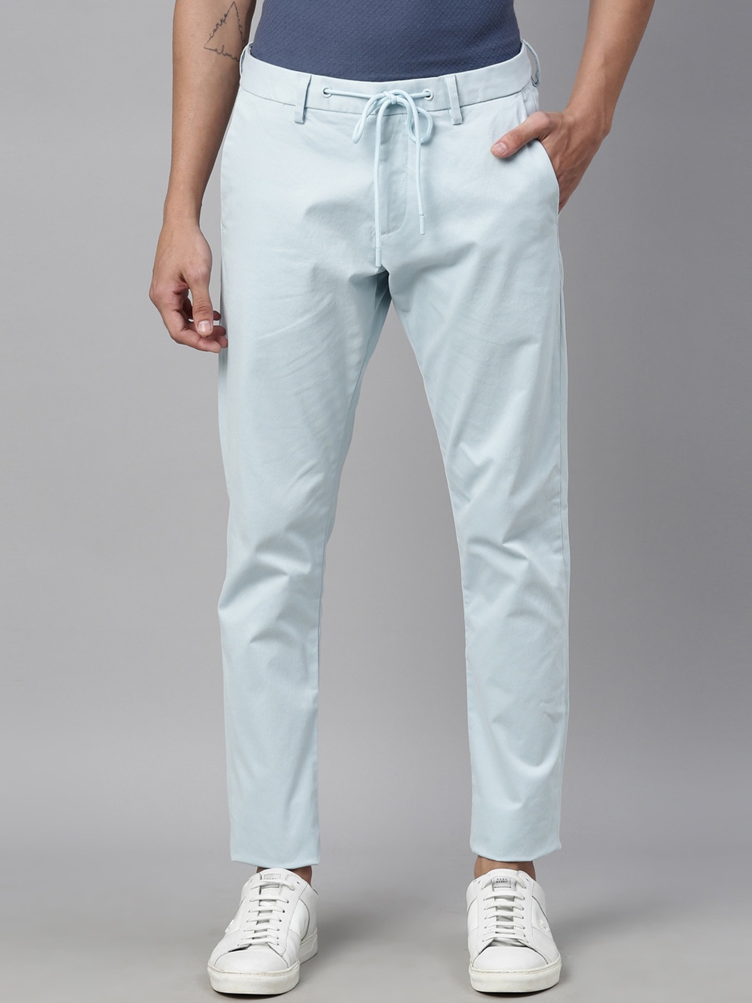 

RARE RABBIT Men Turquoise Blue Solid Regular Trousers