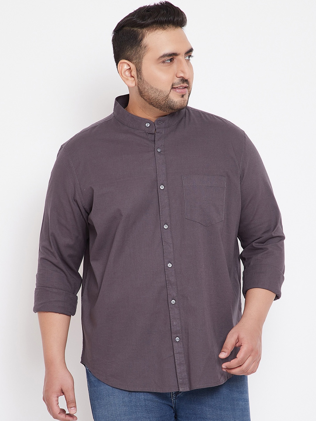 

Instafab Plus Men Grey Regular Fit Solid Casual Shirt