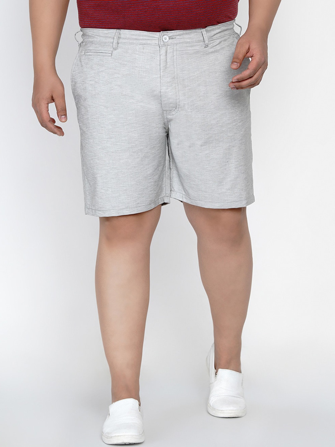 

John Pride Plus Size Men Grey Self Design Regular Fit Shorts