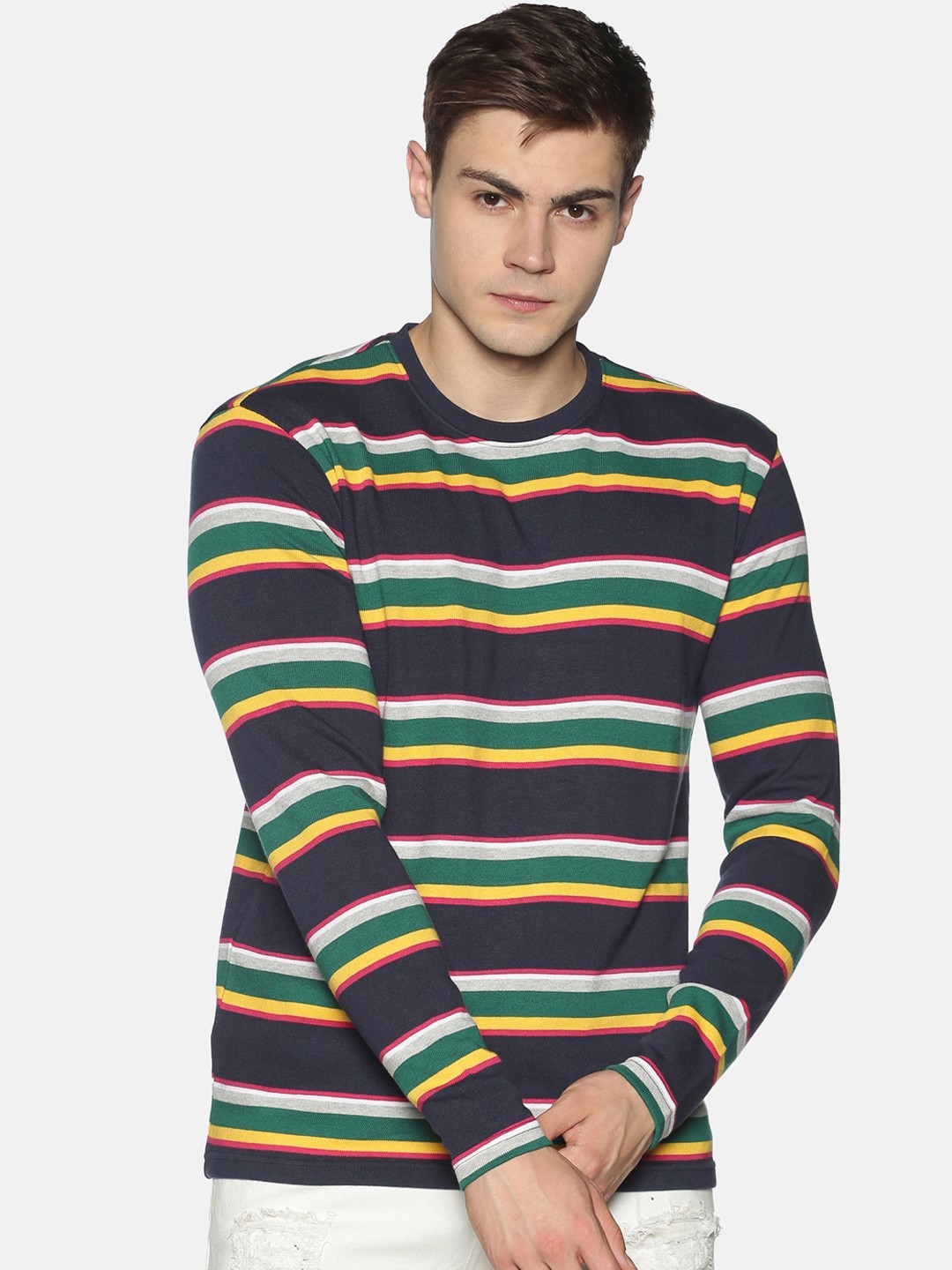 

UrGear Men Multicoloured Striped Round Neck T-shirt, Multi